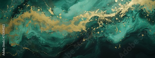 Chic Teal and Golden Marble Effect Abstract Image