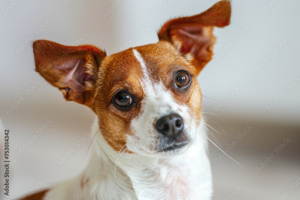 Alert Brown and White Dog with Ears Raised in Curious Anticipation - Generative AI