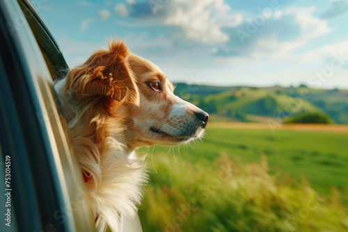 Pensive Dog Enjoying the Breeze on a Tranquil Country Road - Generative AI