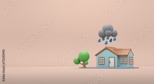 House with heavy cloud, cloudy weather, cloud with rain (3d illustration) photo