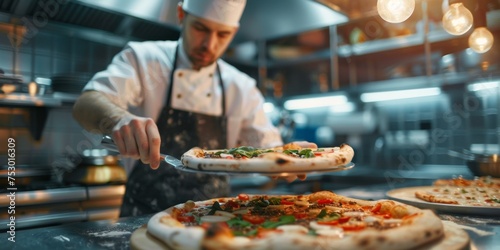 pizza chef preparing pizza close-up Generative AI