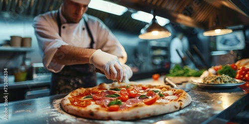 pizza chef preparing pizza close-up Generative AI