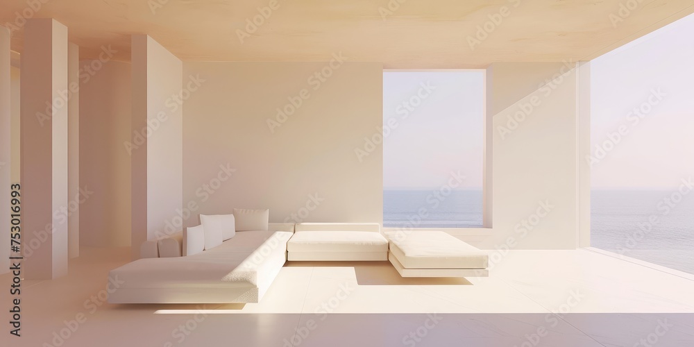 Sunlit Modern Minimalist Living Room with Ocean View Sunlit Modern Minimalist Living Room with Ocean View