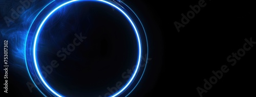 Futuristic Blue Neon Glowing Rings with Smoke photo
