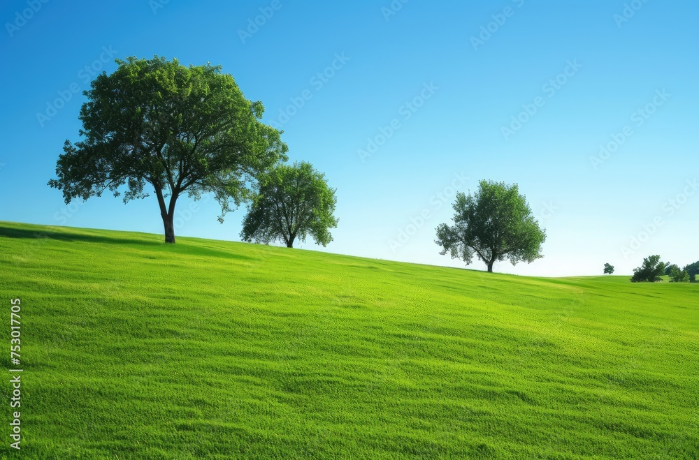 Serene Green Field with Lush Trees on a Sunny Day Serene Green Field with Lush Trees on a Sunny Day