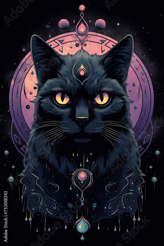 Mystical Cat with Ornate Gold Details