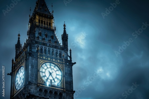 A clock tower with two clocks on it photo