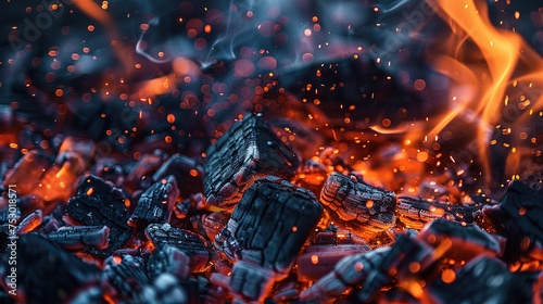 Close-up of Ember and Flames in Fire Pit
