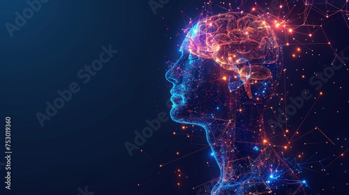 Brain Nervous System concept. Brain and thinking in a human head. Science for study and learn. Artificial Intelligence and Machine learning  AI Technology  Thinking Process concept.