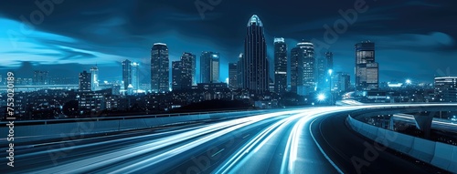 Futuristic Cityscape with Glowing Traffic at Night