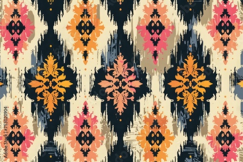 Ikat geometric ethnic oriental ikat seamless pattern traditional Design for background, carpet, wallpaper, clothing, wrapping, batik, fabric with embroiders style - Vector illustration 