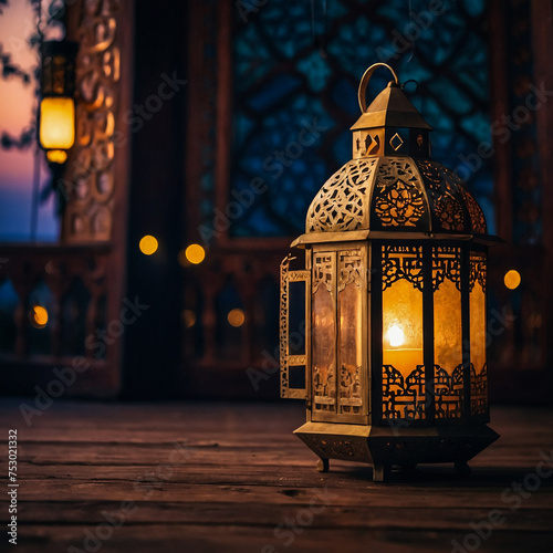 Arabic Lantern with Islamic Background