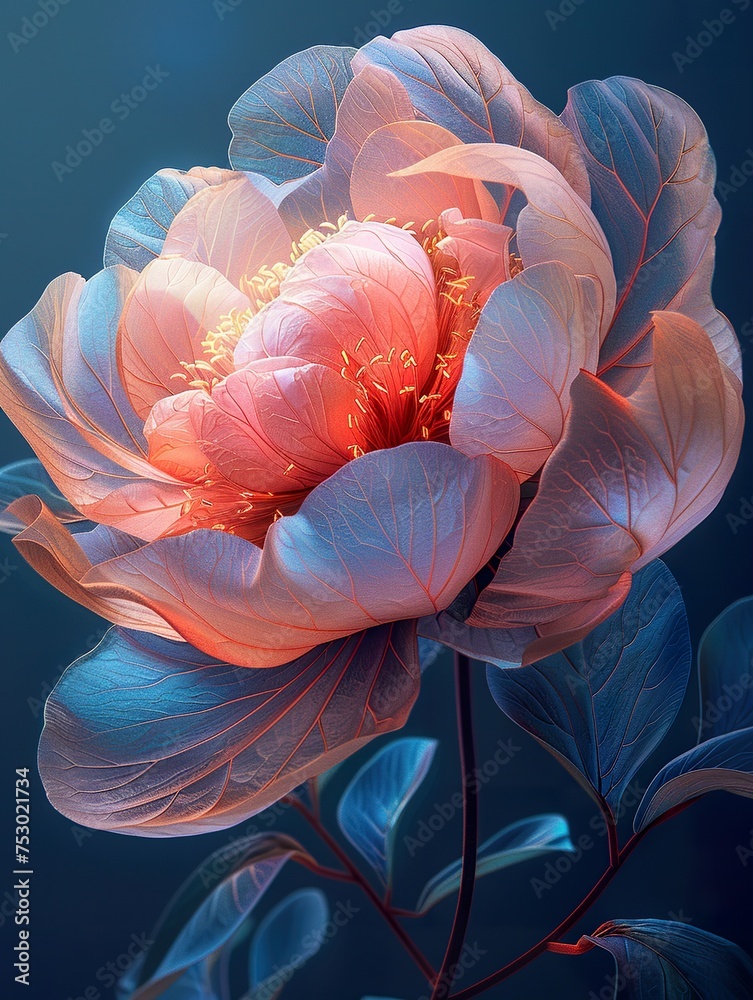  a digital photo of cinematic realism Peony, Muted glow opal white color margarite, iridescent opalescent colours