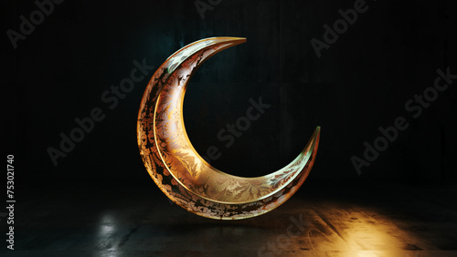 Sophisticated Gold Ramadan Crescent in 3D
