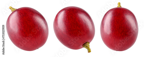 Grape top view. Three red grapes isolated on transparent or white. Fresh red grape macro. Grapes transparent PNG.