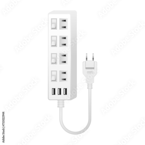 白い電源アダプタ _4口差込口&USBタイプA 2.0 2ポート