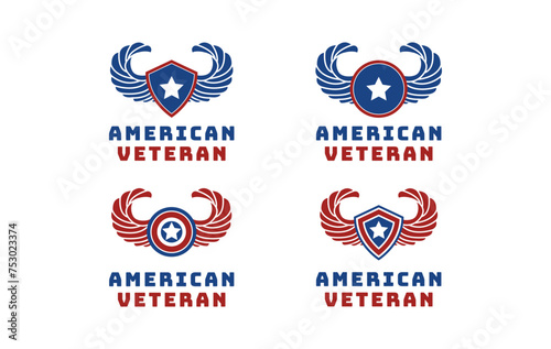 Set of American Veteran USA flag star wings for military logo design concept idea