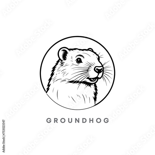 Groundhog Black and white silhouette logo design. Vector Groundhog Cartoon Character. Happy Groundhog Day Vector Illustration