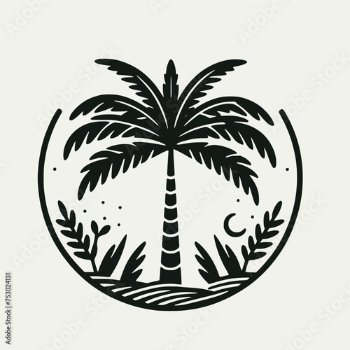 simple black palm tree line vector illustration isolated on white background