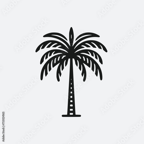 simple black palm tree line vector illustration isolated on white background