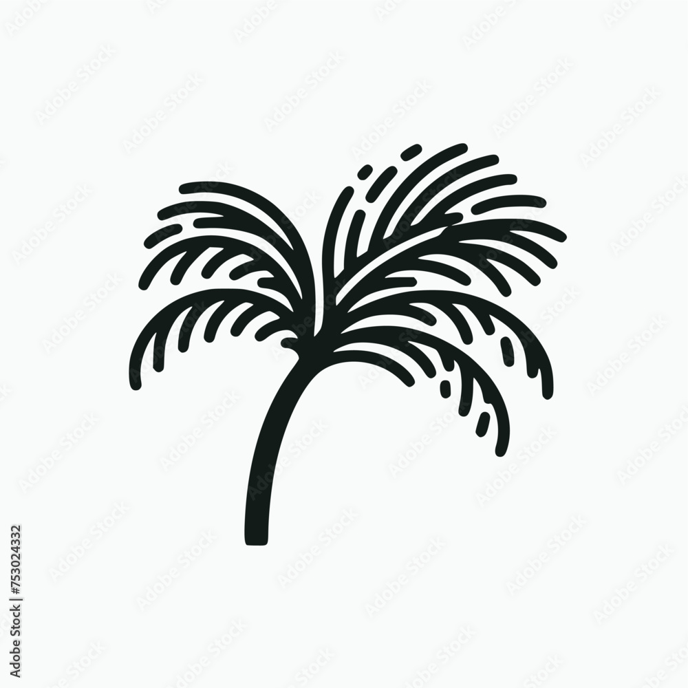 simple black palm tree line vector illustration isolated on white background