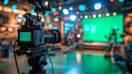 A virtual TV studio set with a green screen background is a versatile and cost-effective way to create realistic and engaging video content. ai generated.