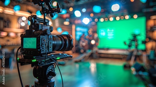 A virtual TV studio set with a green screen background is a versatile and cost-effective way to create realistic and engaging video content. ai generated.