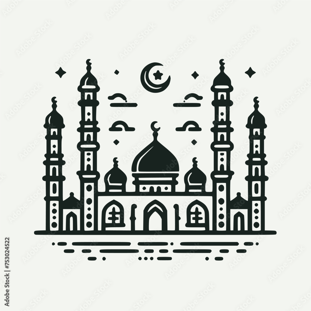 Islamic design of mosque with crescent vector