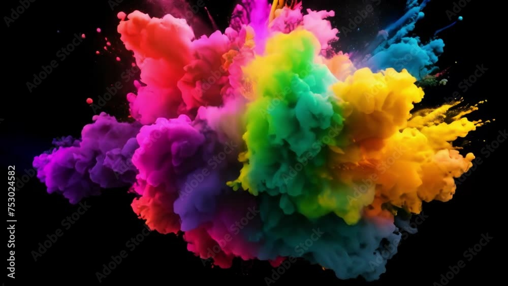 animation of color powder explosion on black background