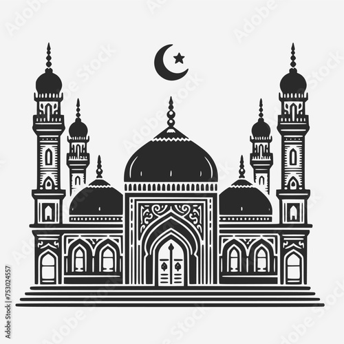 Islamic design of mosque with crescent vector