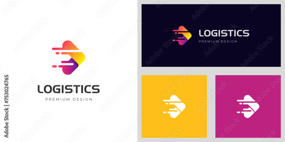 delivery express logistic logo icon design with abstract arrow right ship graphic symbol