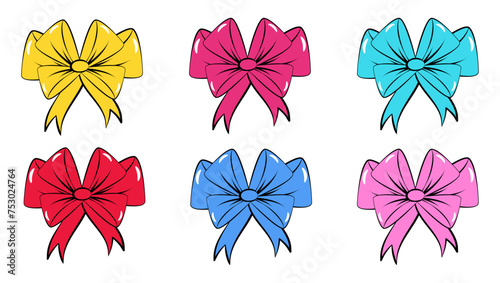Colorful bows in pop art comic retro style