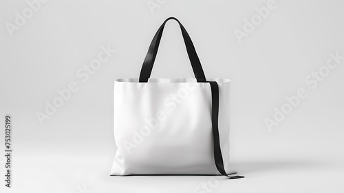 White blank cotton eco tote bag with black straps, design mockup