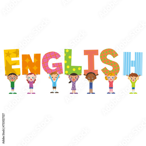 アルファベットのENGLISHの単語を持つ子供達