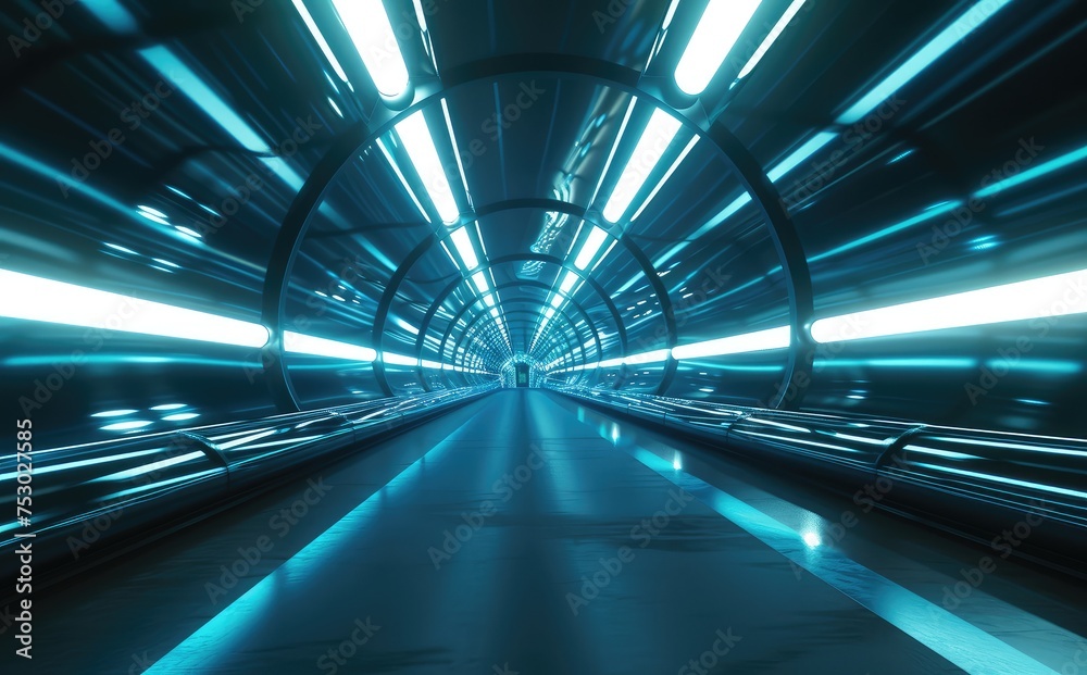 Futuristic Illuminated Blue Tunnel Corridor