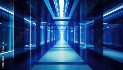 Futuristic Blue Corridor with Neon Lights