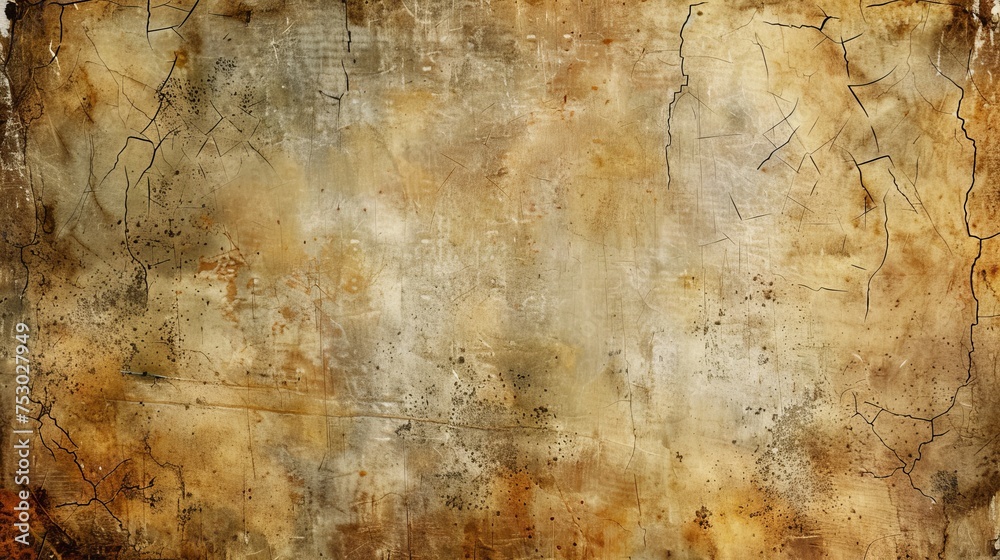 Abstract old rough antique parchment paper texture background with distressed vintage stains - obrazy, fototapety, plakaty 