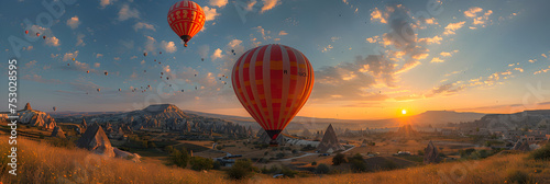 hot air balloon in the mountains 4k, Hot air balloons Goreme Cappadocia Nevsehir Prov