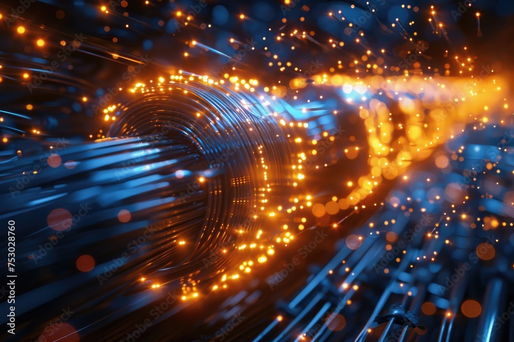 Obraz premium Fiber Optic Cables with Glowing Connections