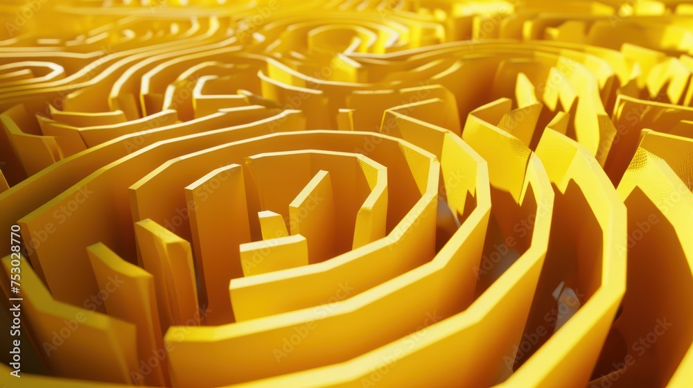 close-up, Yellow Abstract folded paper effect. Bright colorful red background. Maze made of paper. 3d rendering close-up, Yellow Abstract folded paper effect. Bright colorful red background. Maze made of paper. 3d rendering