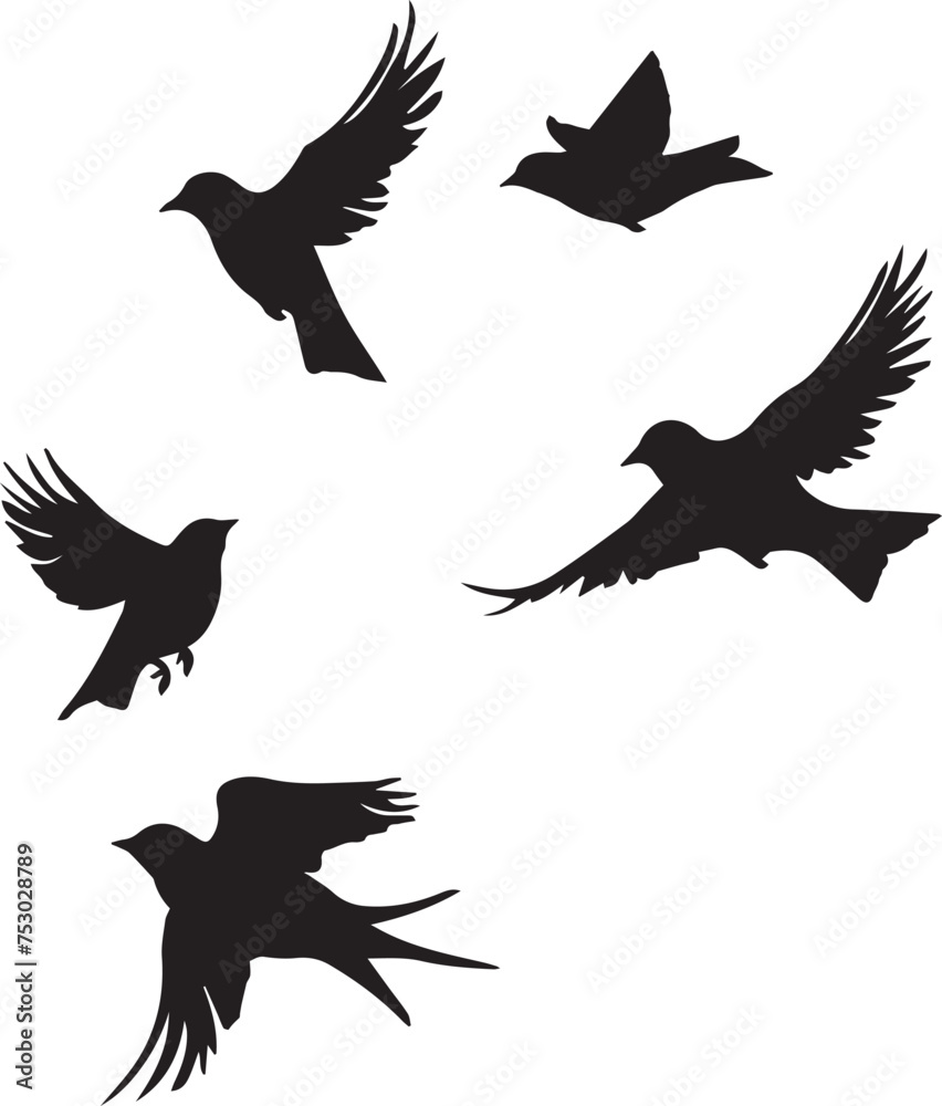 Fototapeta premium set of silhouettes of birds on white background