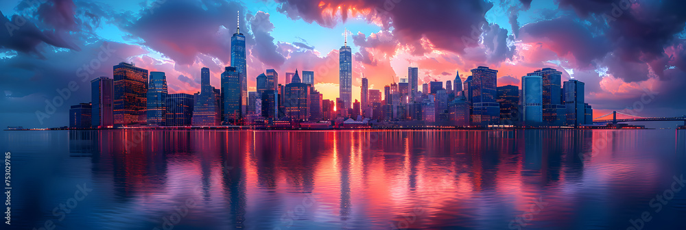 City at night 3d image,
Manhattan skyline and buildings after sunset
