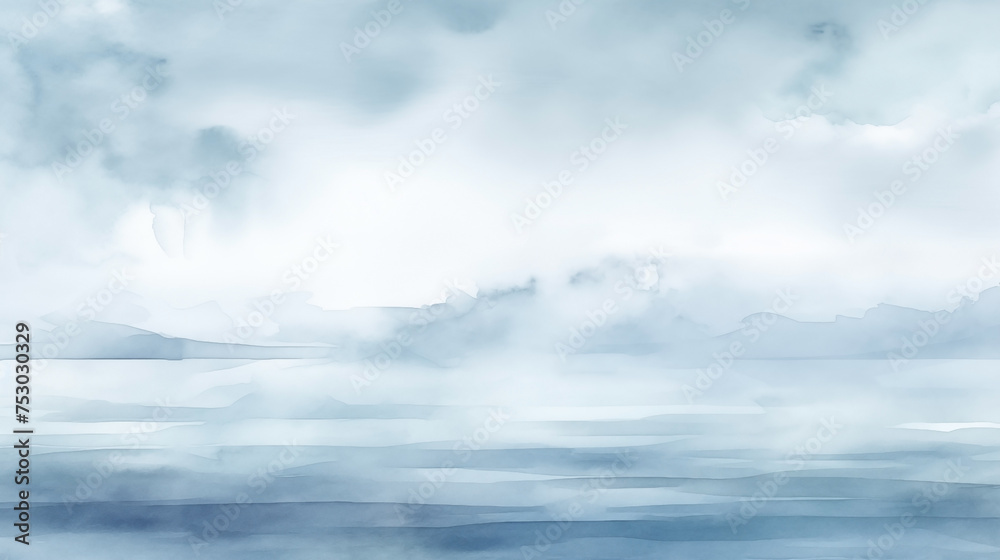 Serene blue watercolor landscape, minimalist abstract sea background