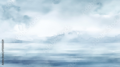 Serene blue watercolor landscape, minimalist abstract sea background