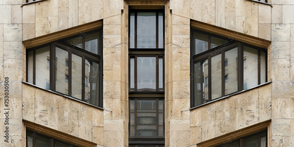 The building has a lot of windows, and the windows are rectangular