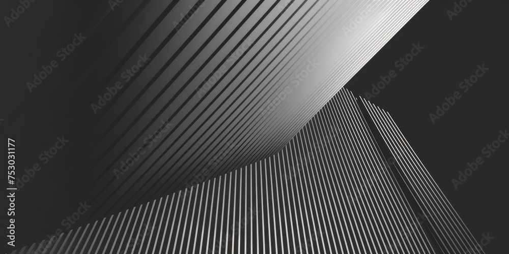 A black and white photo of a building with a lot of lines