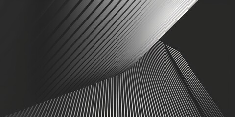 A black and white photo of a building with a lot of lines