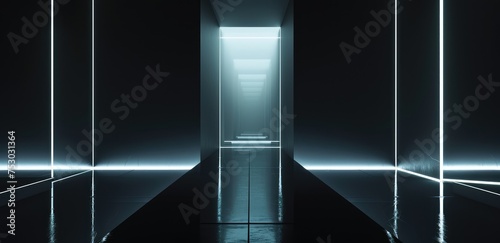 Futuristic Corridor with Ambient Blue Lighting