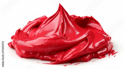 Red ketchup lotion smear swatch on white background for product testing and presentation