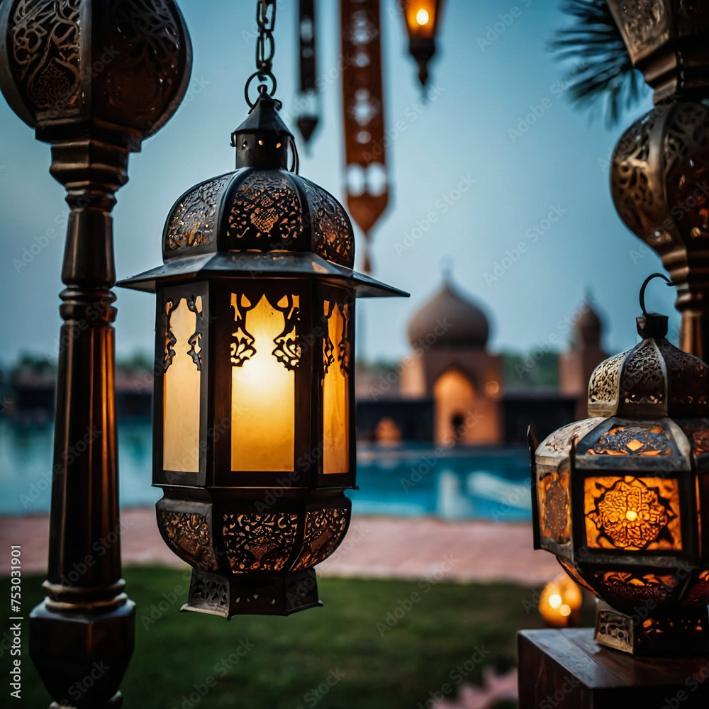 Arabic Lantern with Islamic Background Arabic Lantern with Islamic Background